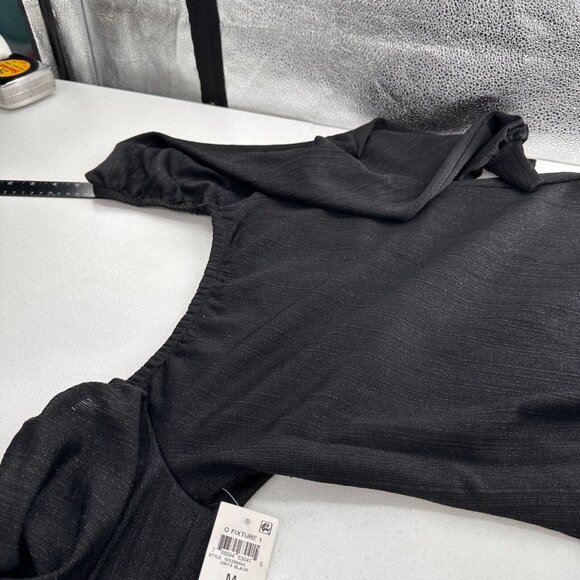 And Now This Black Long-Sleeve Knit Mini Dress Size M Smocked Metallic Babydoll - Picture 11 of 11